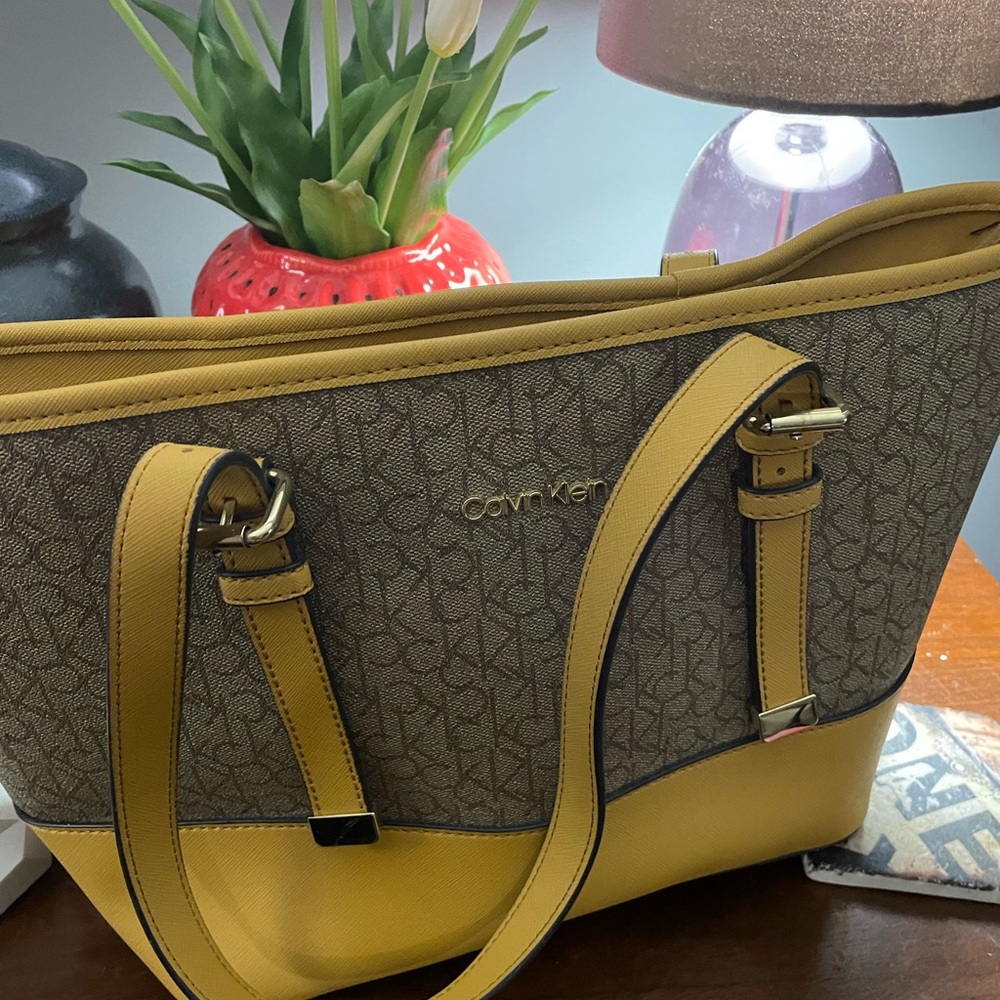 Calvin Klein Yellow and Brown Women's Bag